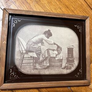 Vintage Rolland Hendrickson Framed Bath Sepia Western Pioneer Old West Print